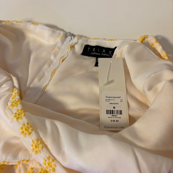 Trixxi V Neck Sleeveless Fit and Flare Embroidered Dress Yellow White Size M NWT - Picture 3 of 5